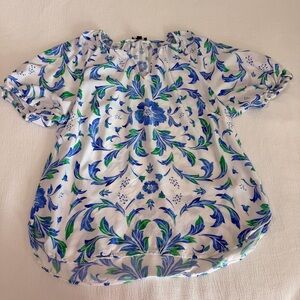 Talbots Top Womens Medium Floral Blue Green And White Blouse